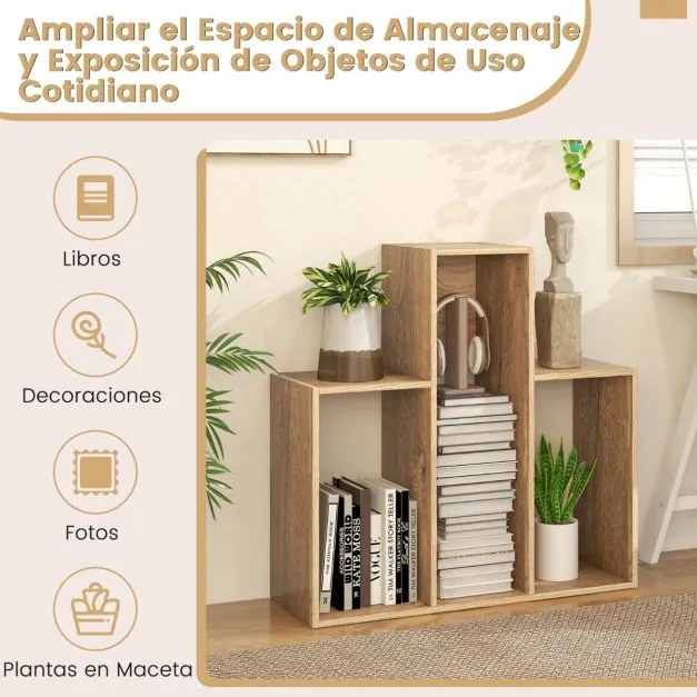Estante aberta 84 x 29,5 x 83,5 cm com 3 prateleiras para livros Sala Quarto Estúdio Escritório Natural