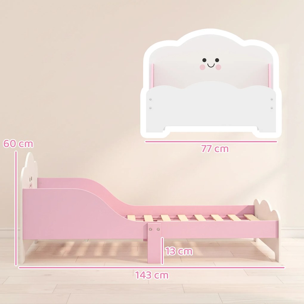 Cama infantil 70 x 140 cm, cama infantil com barreira de segurança e base de ripas de madeira, cor-de-rosa (colchão não incluído)
