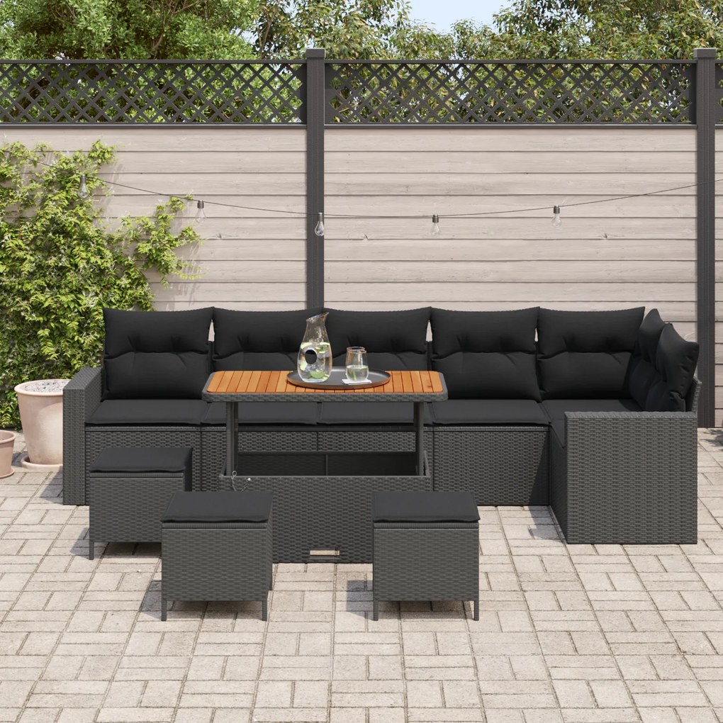 Conjunto de Sofás de Jardim vidaXL com Almofadas Preto Rattan Poly Acá