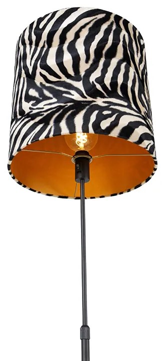 Candeeiro de Pé Preto com Abajur Impressão Zebra 40 cm Ajustável - Parte Clássico / Antigo
