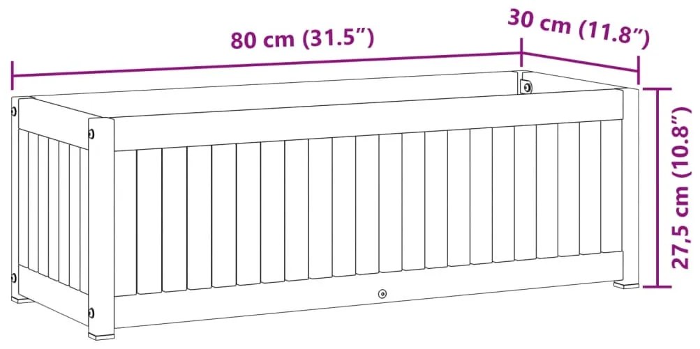 Vaso/floreira de jardim 80x30x27,5 cm acácia maciça e aço