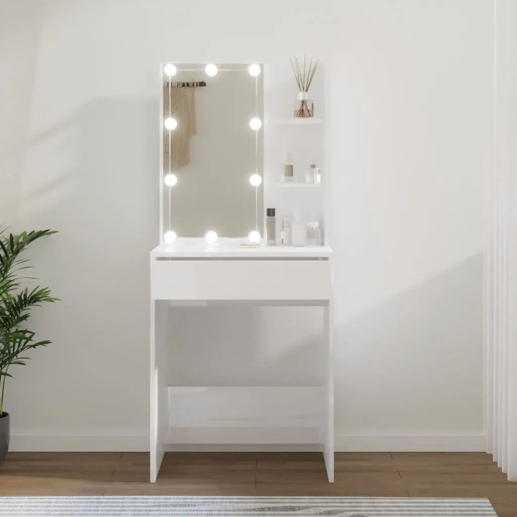 808834 vidaXL Toucador com LEDs 60x40x140 cm branco brilhante