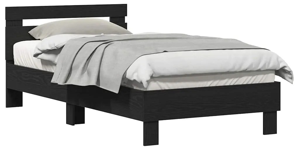 Cama da – Carvalho Preto, 90x190 cm, feita de madeira engenheirada.