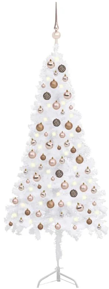 3077958 vidaXL Árvore Natal artif. canto c/ luzes LED/bolas 150 cm PVC branco