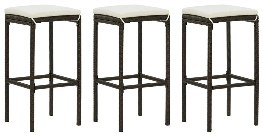 313442 vidaXL Bancos de bar com almofadões 3 pcs vime PE castanho