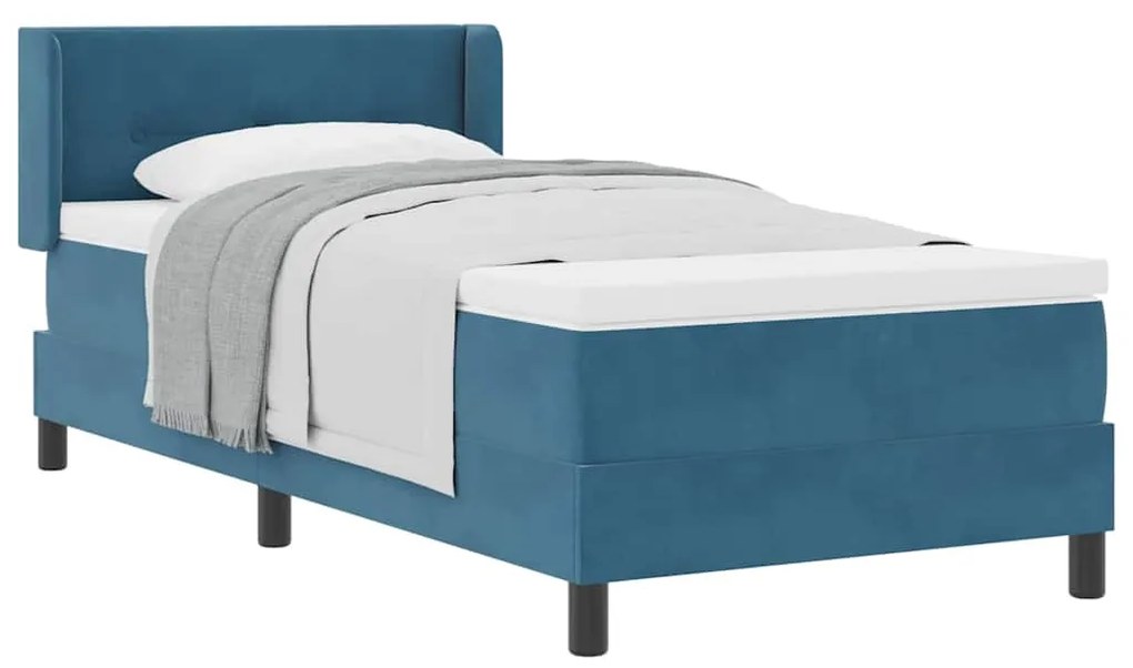 Cama Box Spring com Colchão Azul Escuro 90x190 cm Veludo