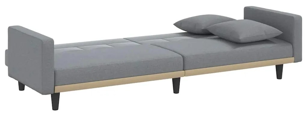 Sofá-cama com almofadões tecido cinzento-claro