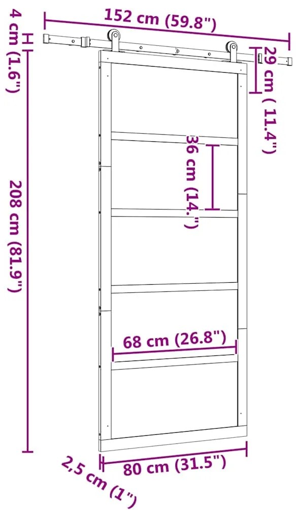 Porta Deslizante Castanho 80 x 208 cm Madeira de pinho maciça