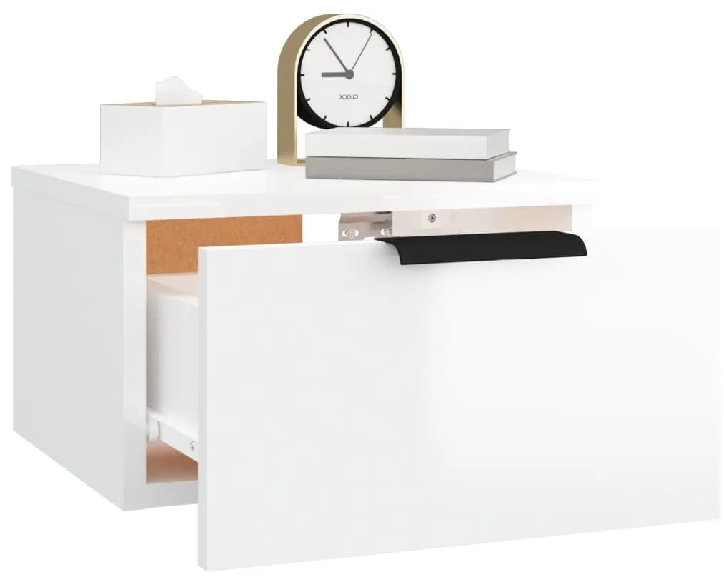 Mesas de cabeceira parede 2 pcs 34x30x20 cm branco brilhante