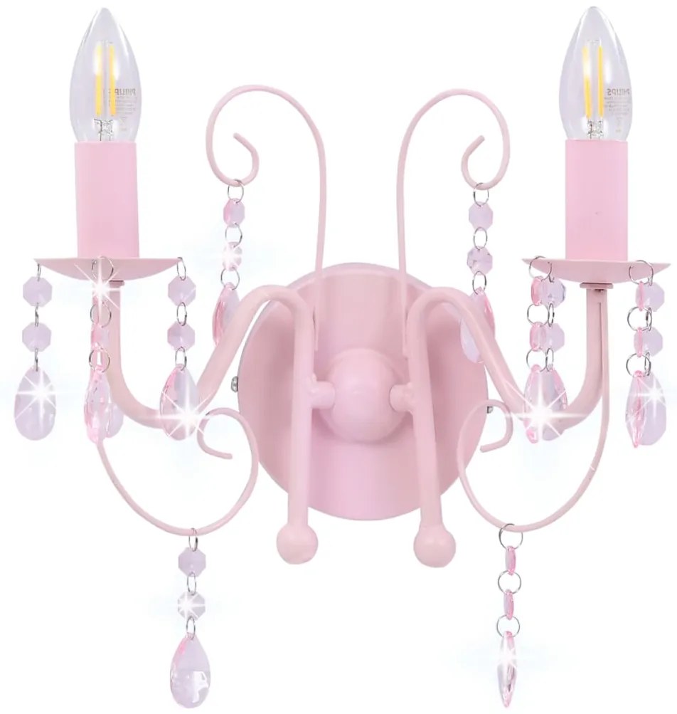 Candeeiro de parede com contas 2 x lâmpadas E14 rosa