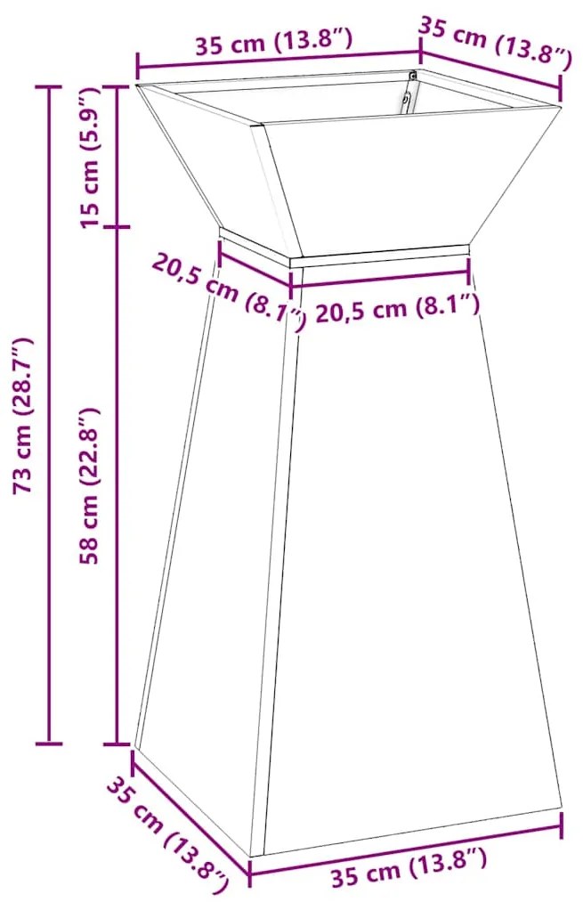 Vaso de Jardim em Pilar com Tigela Branca 35x35x73 cm - , feito de aço