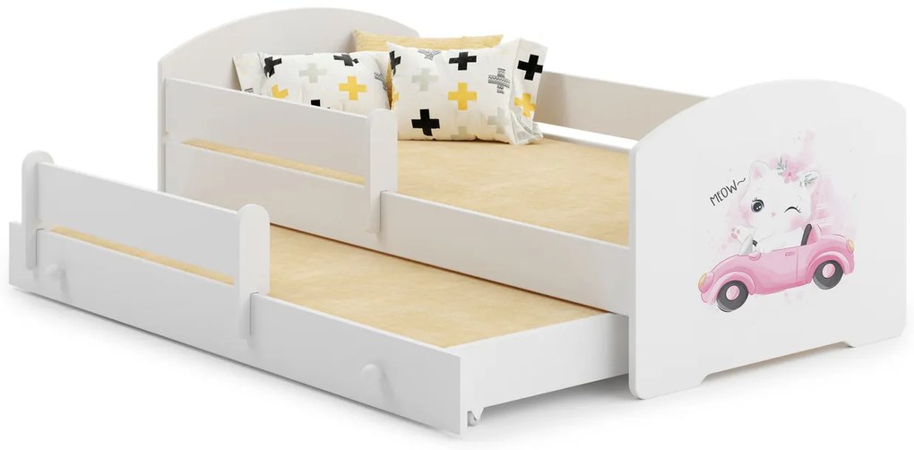 Cama infantil dupla Luk 160x80 gato branca - colchão e estrado incluído
