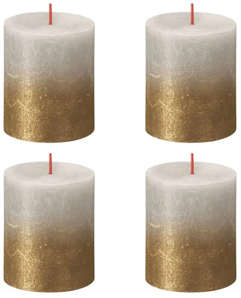 Bolsius Velas rústicas cilínd. Sunset 4pcs 80x68mm cinza areia/dourado