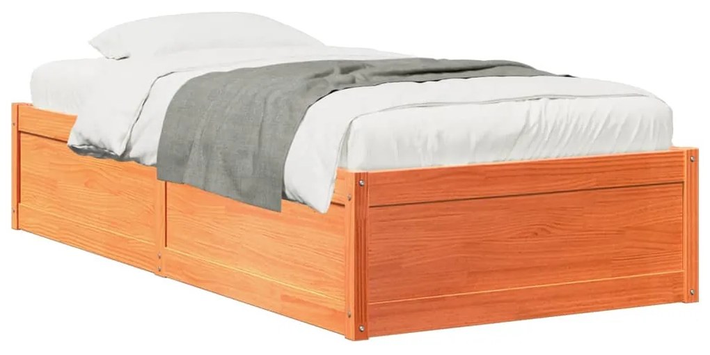 Estrutura de cama 90x200 cm madeira pinho maciça castanho cera