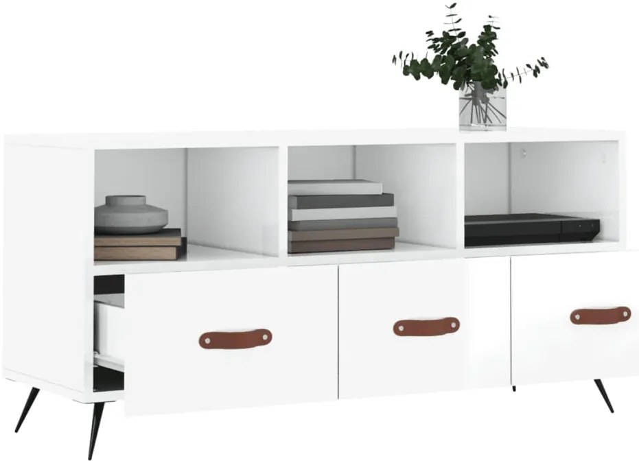 Móvel para TV 102x36x50 cm derivados madeira branco brilhante
