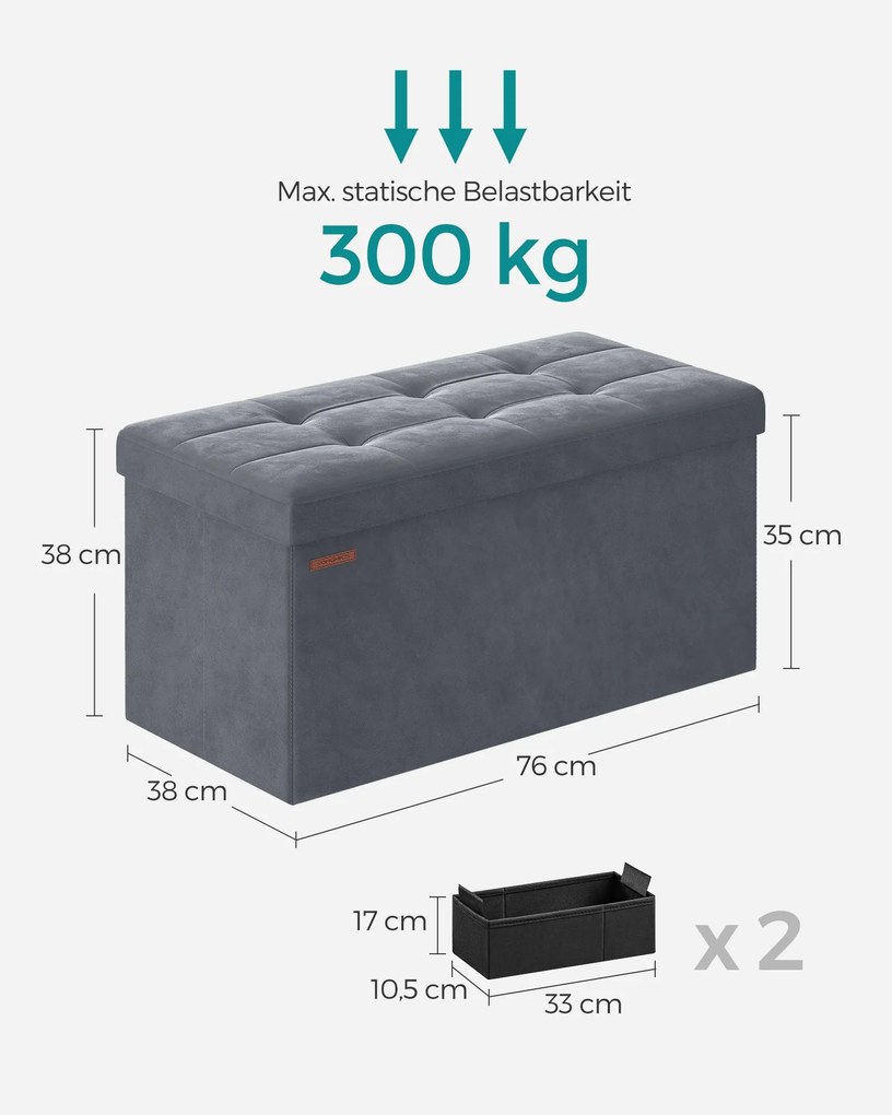 Banco entrada ou quarto arrumação carregável até 300 kg 38 x 76 x 38 cm Cinzento Escuro