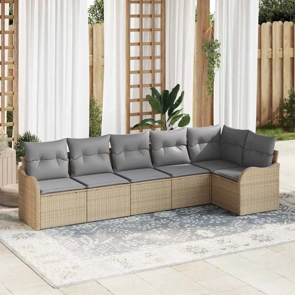 vidaXL Conjunto de Sofá de Jardim 6 Peças com Almofadas Bege em Rattan