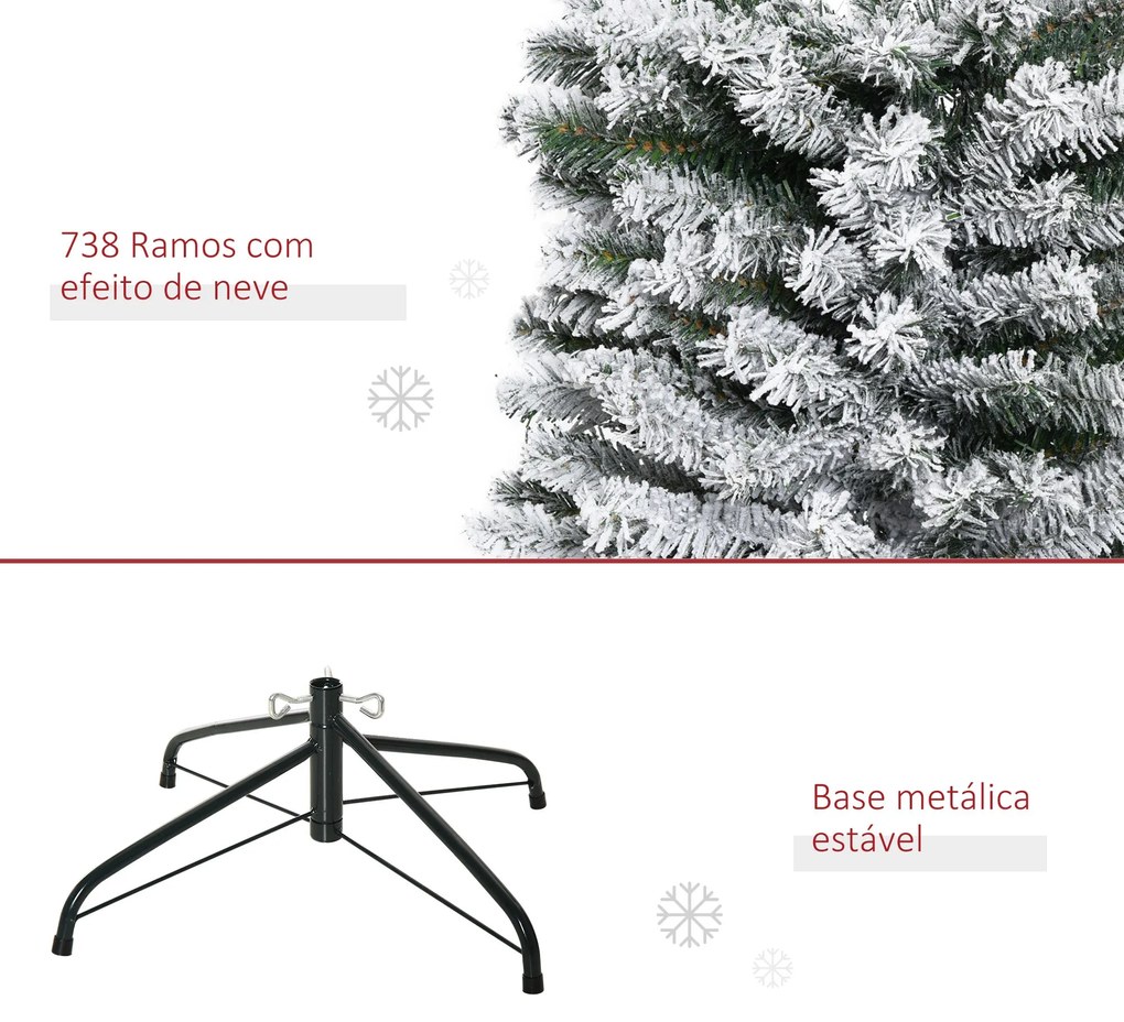 Árvore de Natal 225 cm Árvore de Natal Artificial Nevado com 738 Ramos