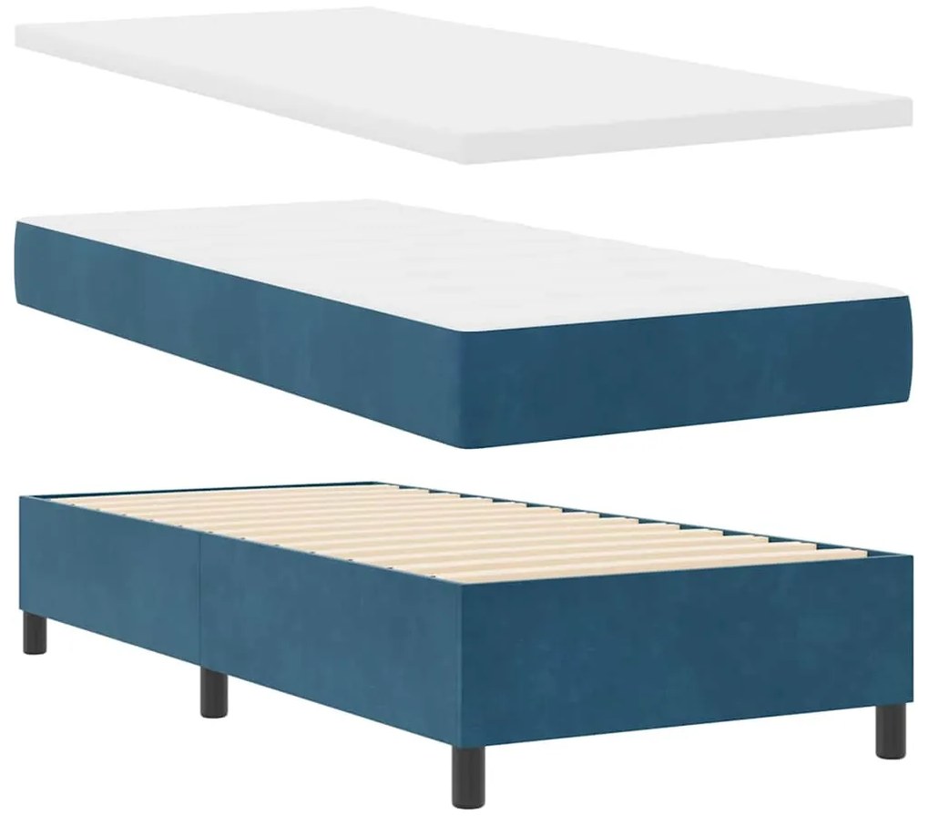 Cama Box com Colchão Azul Escuro 100 x 200 cm em Veludo