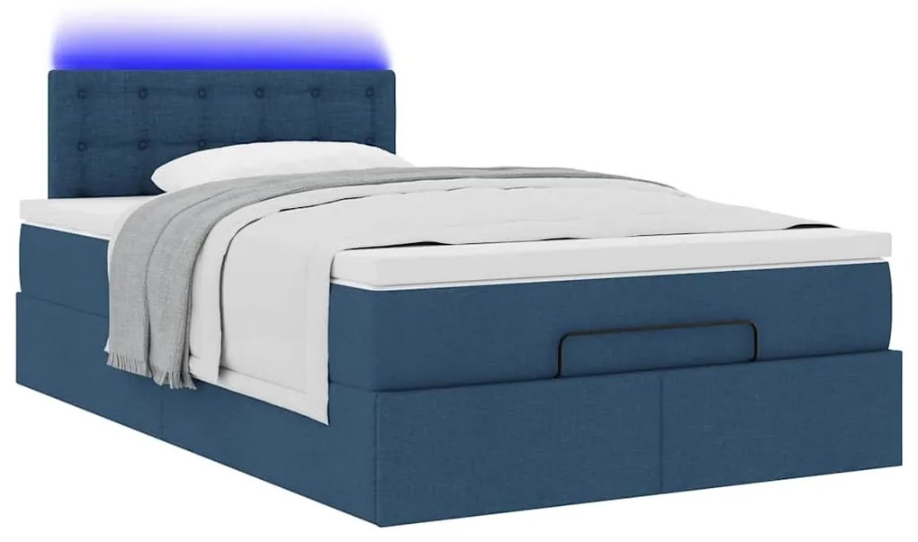 Cama Otomana com Colchão & LEDs Tecido Azul 120x200 cm