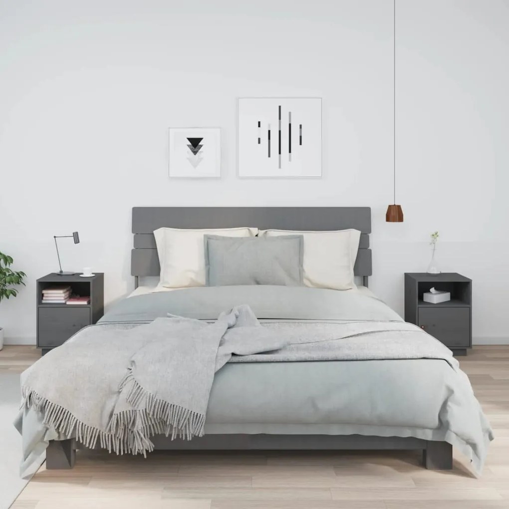vidaXL Mesas de cabeceira 2 pcs 40x34x55 cm pinho maciço cinza