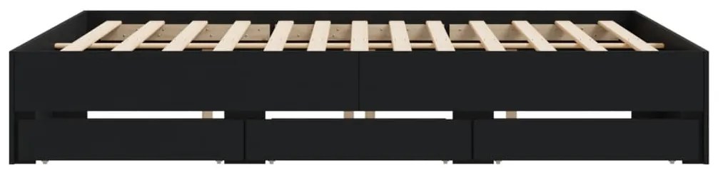 Estrutura de cama c/ gavetas 200x200 cm derivados madeira preto
