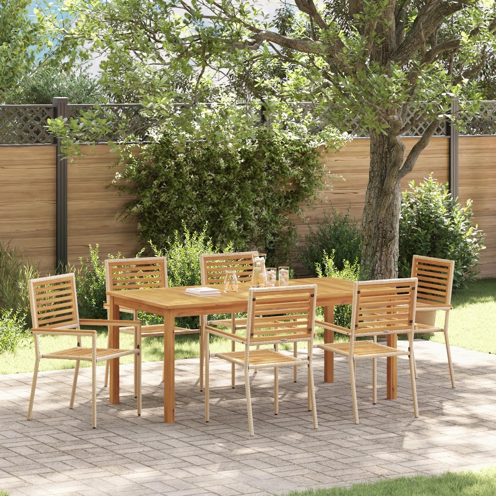 Conjunto de Jantar de Jardim de 7 Peças vidaXL Bege Poli Rattan Acácia