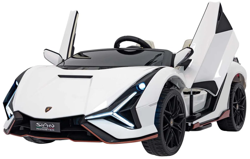 Carro elétrico para Crianças 2 Lugares Lamborghini SIAN 24V 4x4 Rodas Espuma EVA, Assento couro ecológico Branco