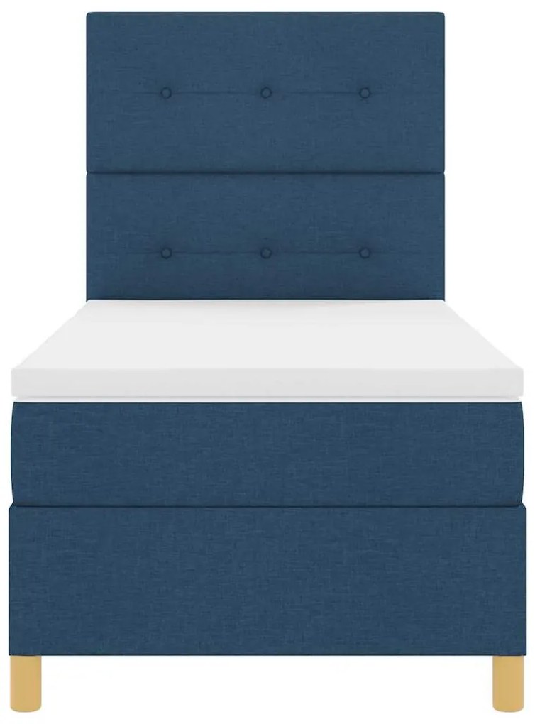 Cama Box com Colchão &amp; LED Azul 100x200 cm em Tecido