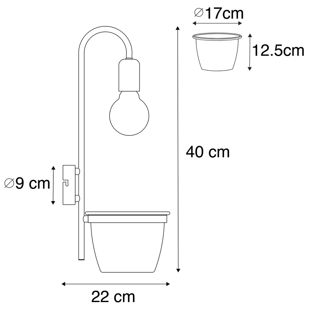 Candeeiro de parede moderno preto com vidro - Roslini Moderno