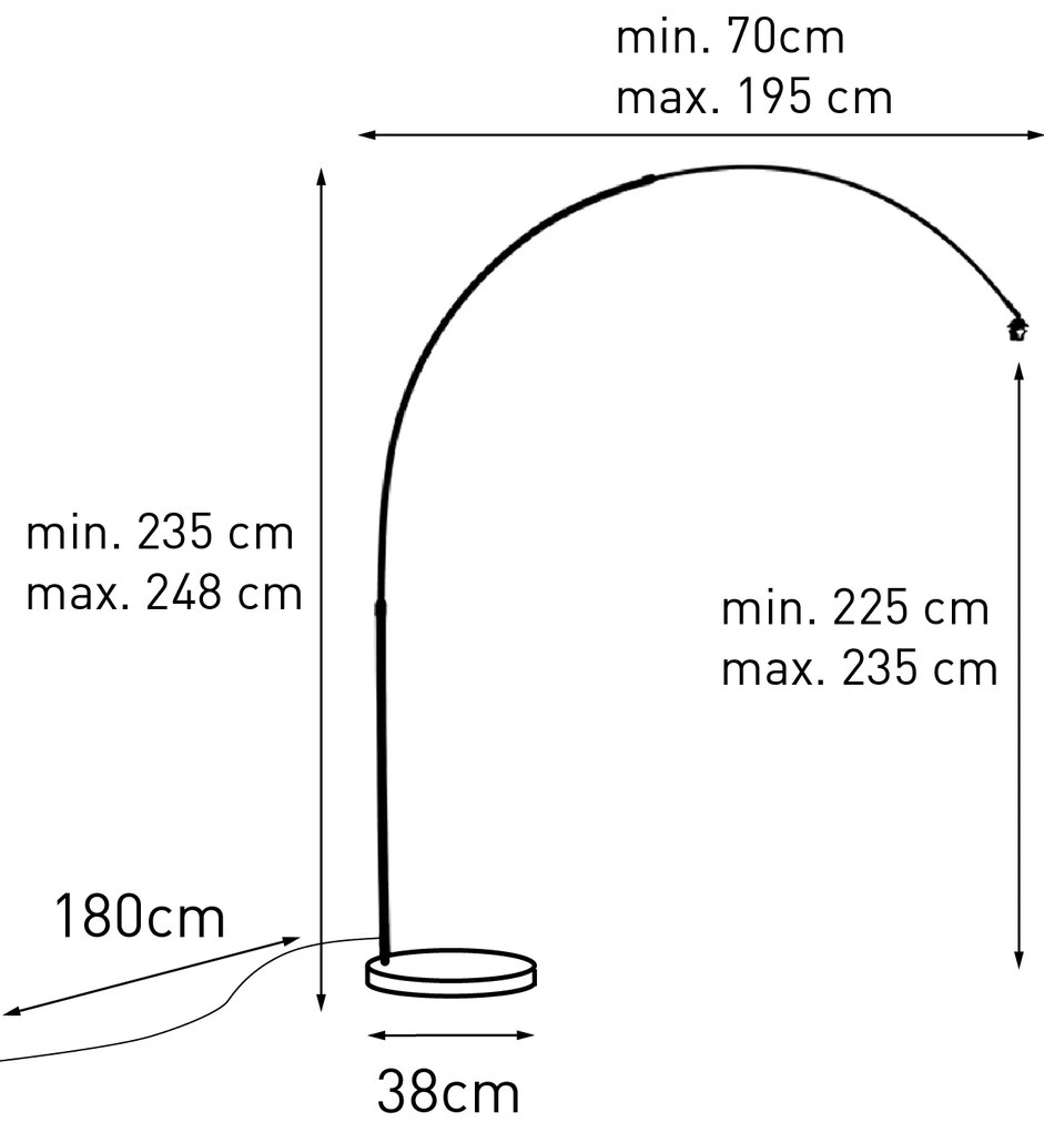 Candeeiro de Arco Moderno Preto com Branco Ajustável sem Abajur - XXL
