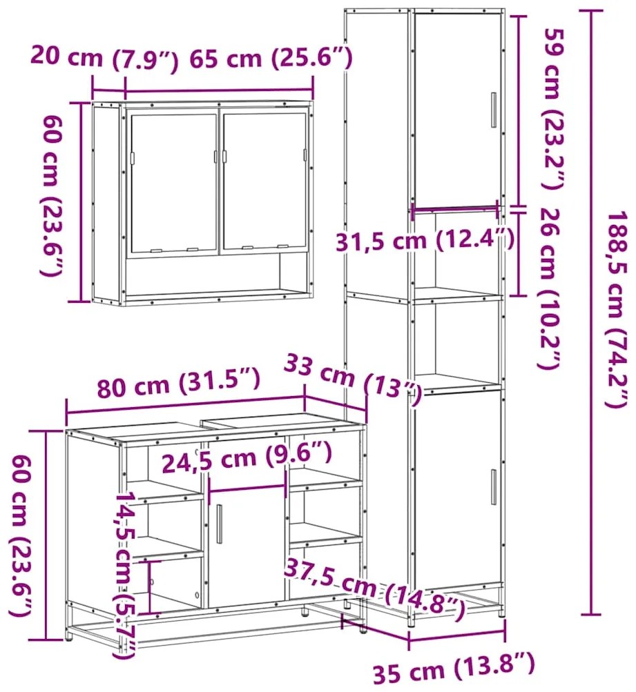 3 pcs conjunto móveis casa de banho derivados de madeira preto