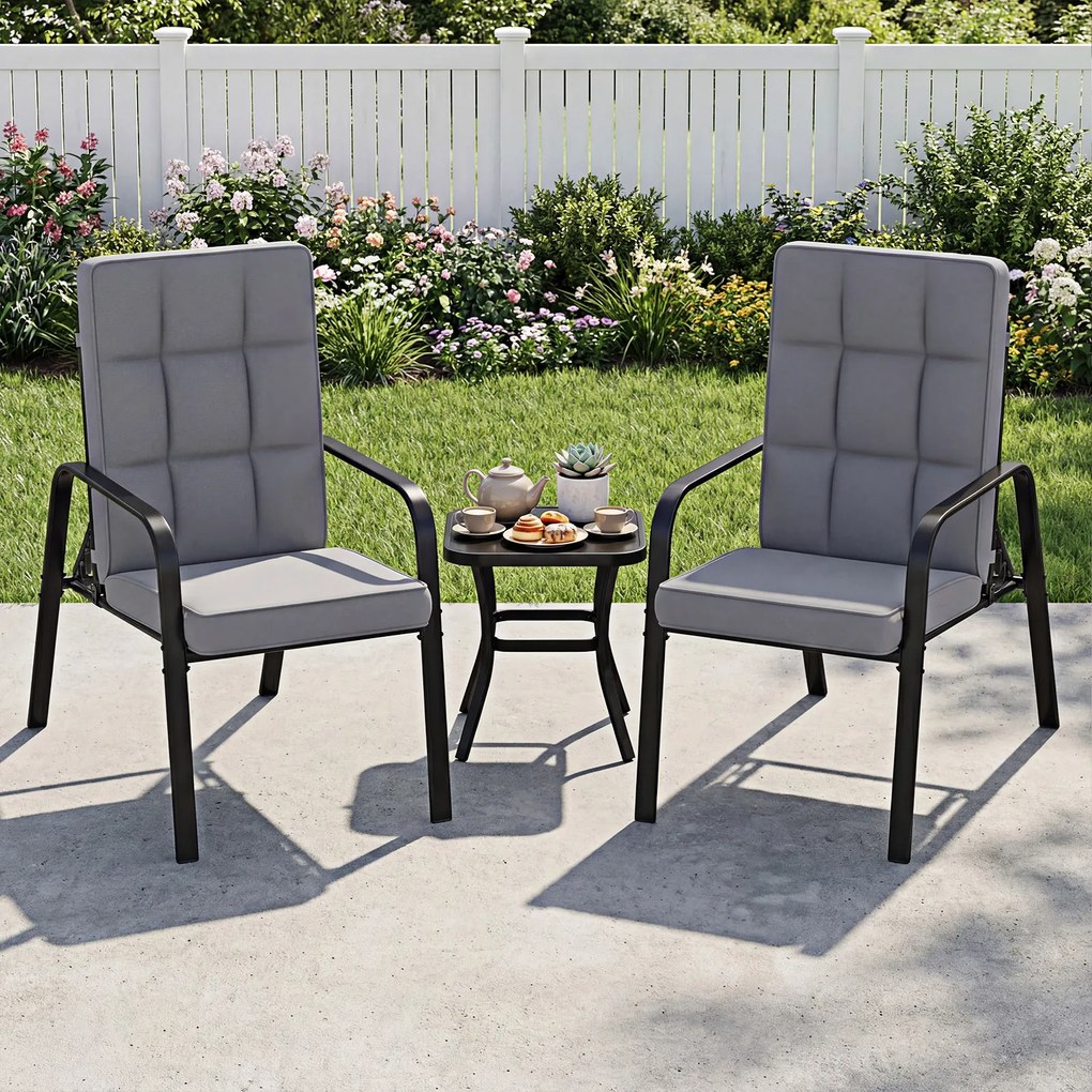 Conjunto de 2 Cadeiras de Jardim Reclináveis, Encosto Ajustável em 5 Posições, Preto + Cinzento