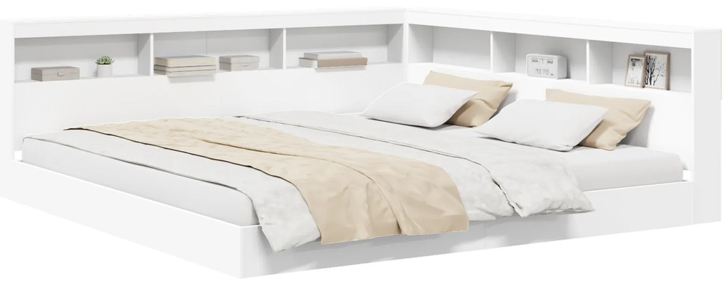 Cama com Estante Branca 180x200 cm Madeira Estruturada