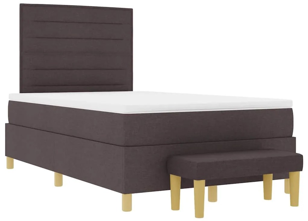 Cama Box com Colchão e Banco Marrom Escuro 120x190 cm Tecido
