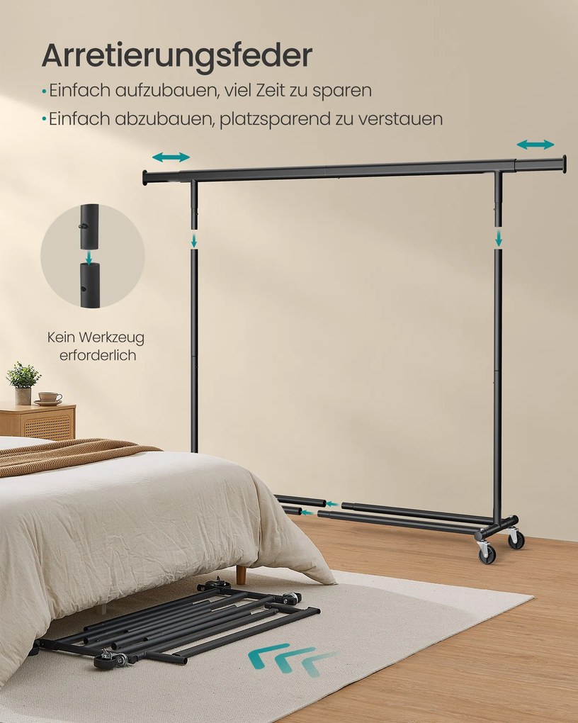 Guarda roupa com rodas 45 x (160-200) x 161,5 cm (P x L x A) Preto