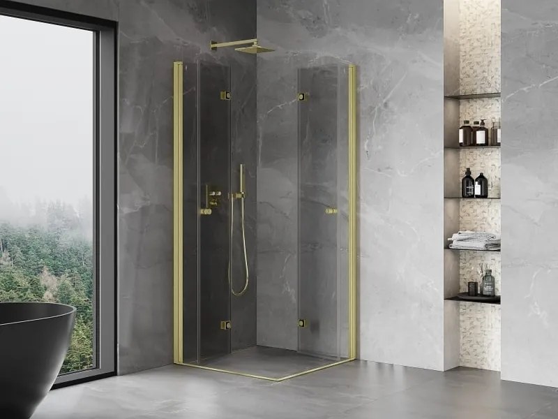 Mexen Mist-F Duo cabine de duche dobrável 90 x 90 cm, transparente, ouro escovado - 8A6-090L-090P-55-00