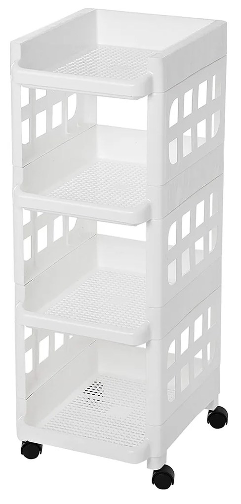 Carrinho de arrumação de plástico com 4 prateleiras para uso doméstico | SONGMICS | 27,5 x 32,5 x 74,5 cm | branco | KSC02WT.