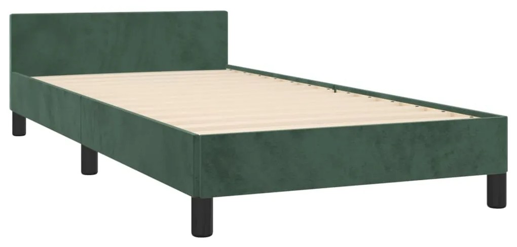 Estrutura de cama c/ cabeceira 100x200 cm veludo verde-escuro