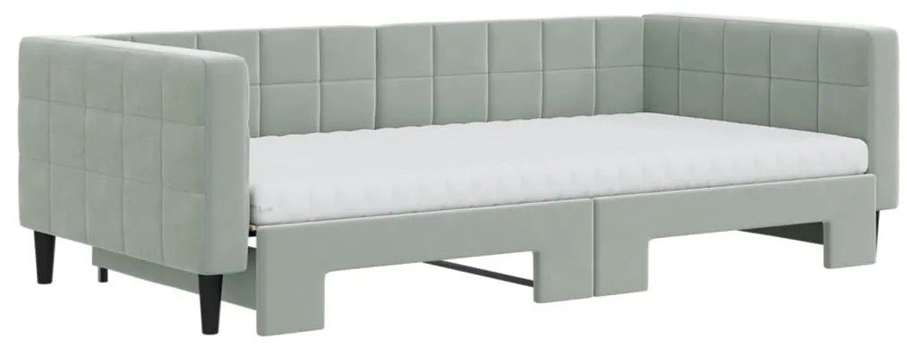 Sofá-cama c/ gavetão e colchões 100x200cm veludo cinzento-claro
