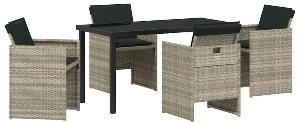 Conjunto de Jantar de Jardim com 5 peças e almofadas cinza claro em po