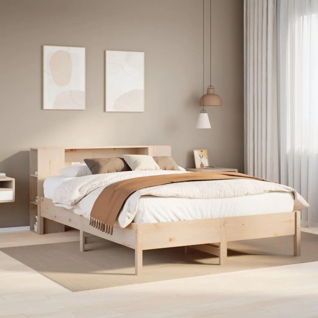 vidaXL Cama com estante sem colchão 120x200 cm pinho maciço