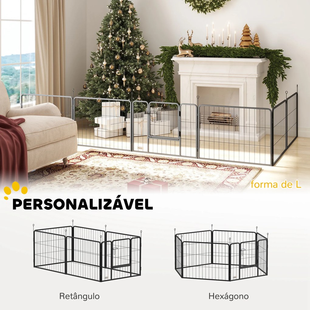Parque para Cães de 6 Painéis de 60 cm de Altura Vedações para Cães de Aço Dobrável com Porta para Interior e Exterior Preto