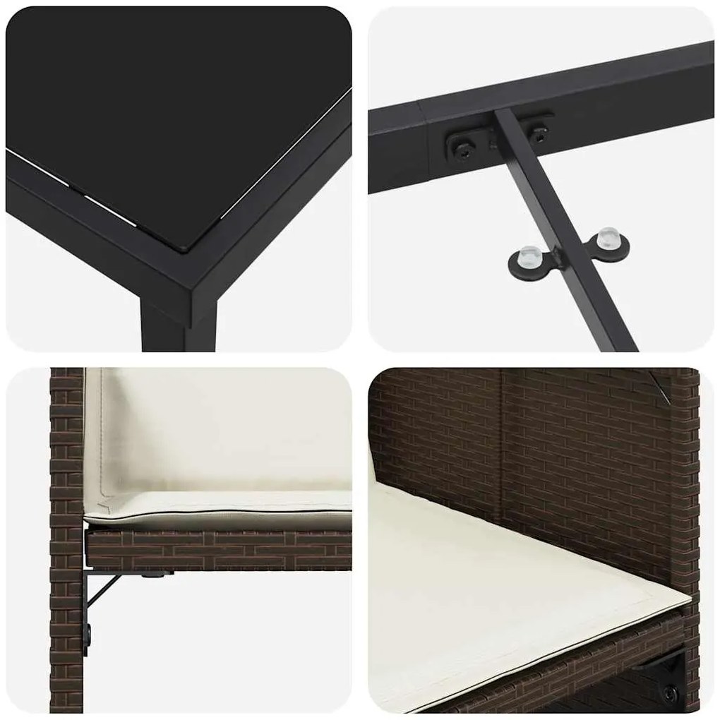 Conjunto de Jantar de Jardim de 5 peças com Almofadas Castanho Rattan