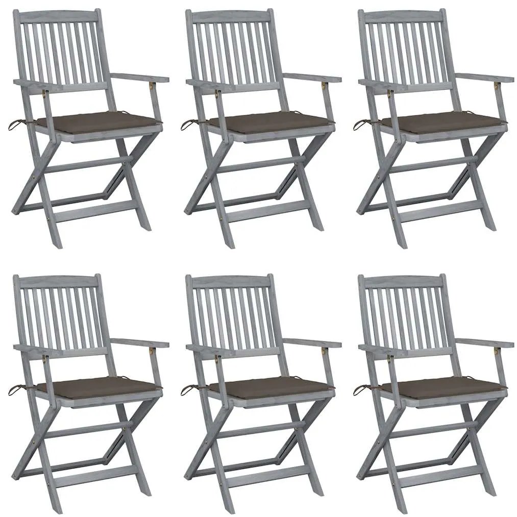 vidaXL Cadeiras exterior dobráveis c/ almofadões 6 pcs acácia maciça