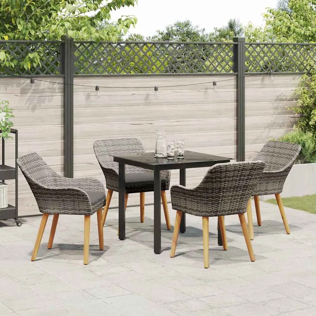 Conjunto de Jantar de Jardim 5 Peças Cinza em Rattan Polivalente