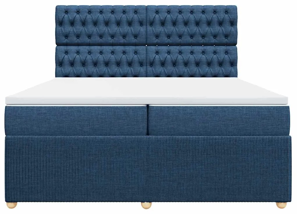 Cama com molas/colchão 200x200 cm tecido azul