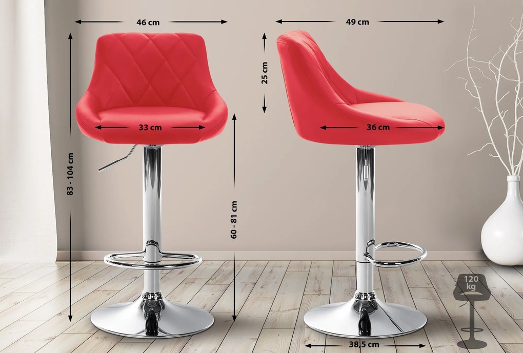 Banco de bar Lazio em couro sintético e com estrututa cromada 46 x 83-104 x 49 cm Vermelho
