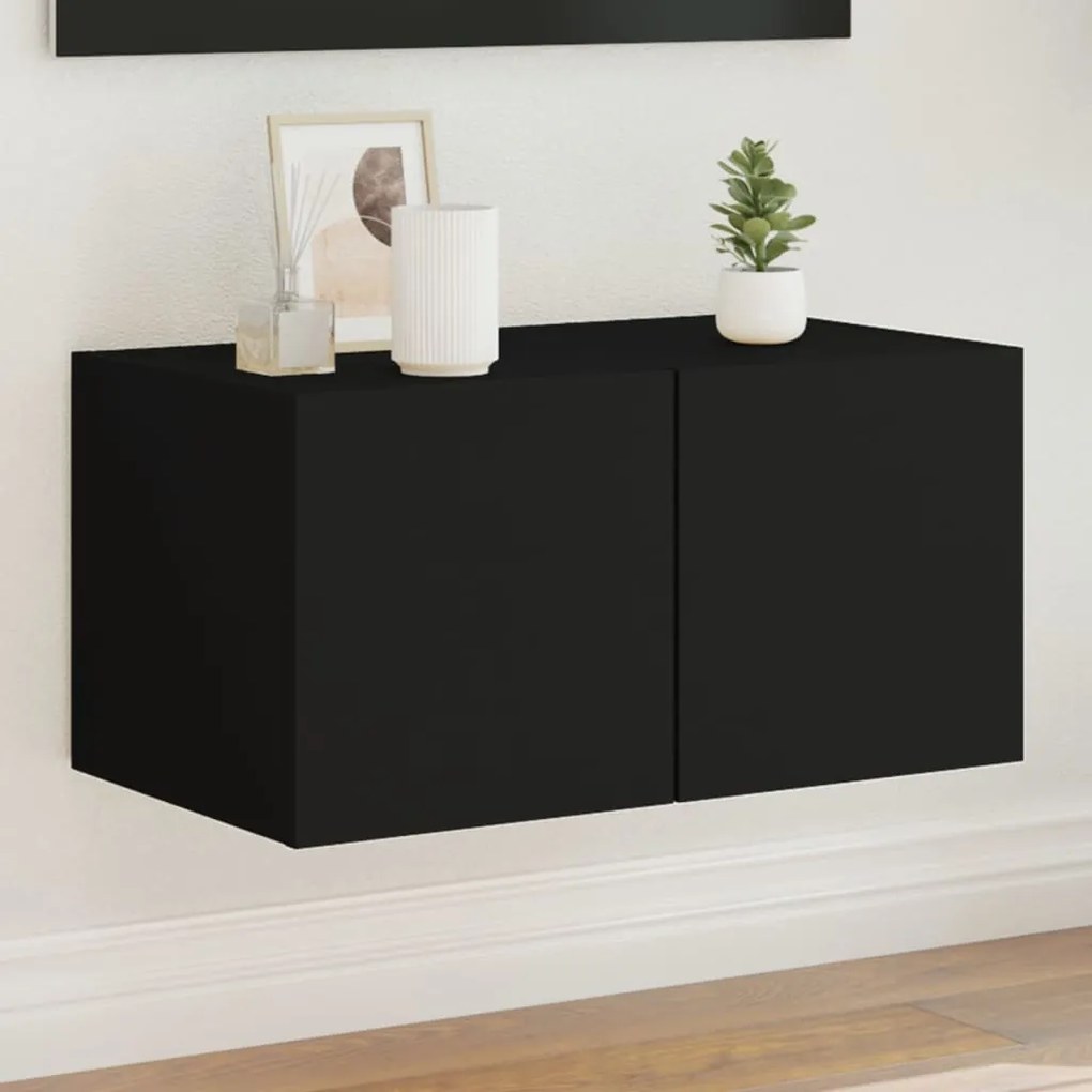 vidaXL Móvel de parede para TV com luzes LED 60x35x31 cm preto
