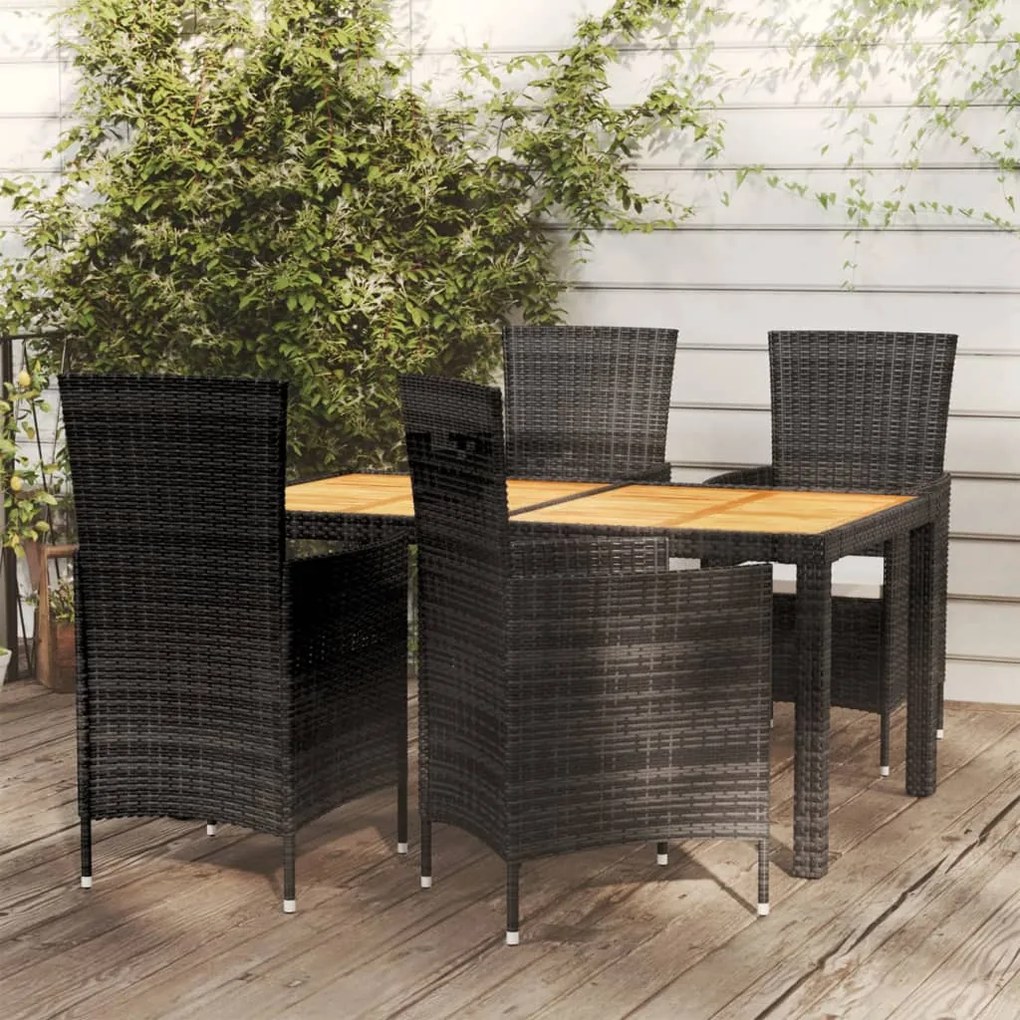 vidaXL 5 pcs conjunto jantar exterior com almofadões vime PE preto